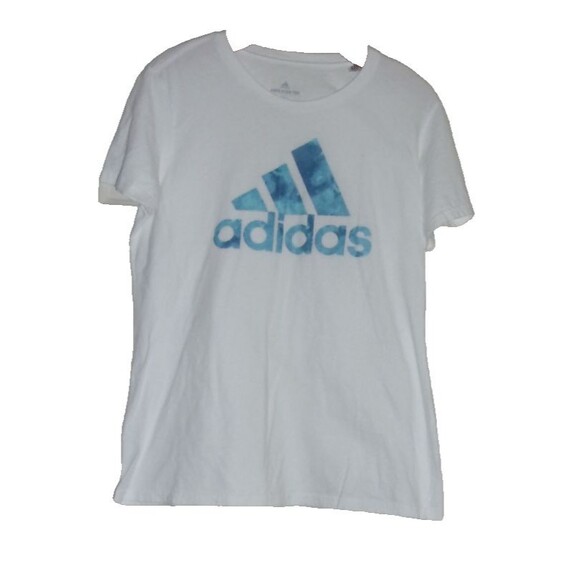 adidas Tops - Adidas Amplifier T-Shirt Size Larrge White Blue Logo Three Stripes Cotton Woman